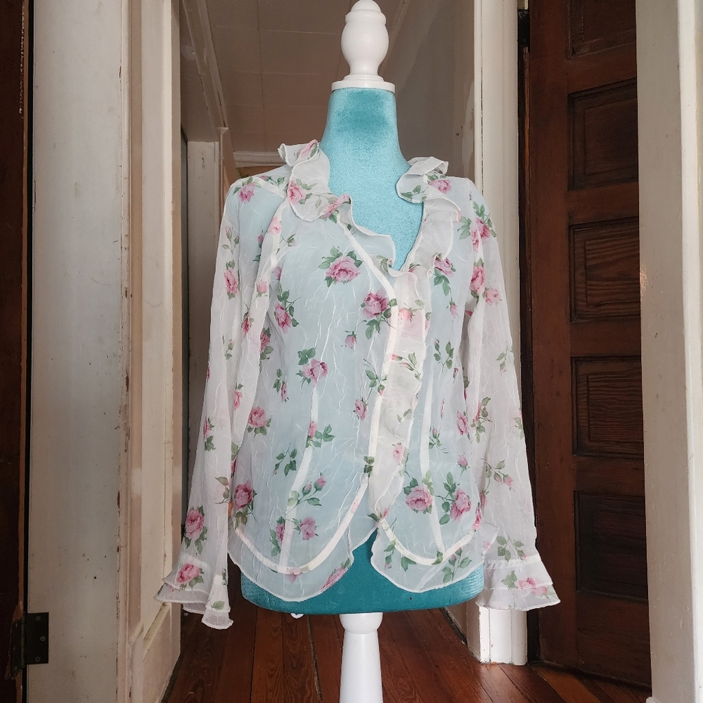 Boston Proper Sheer Rose Floral Cardigan